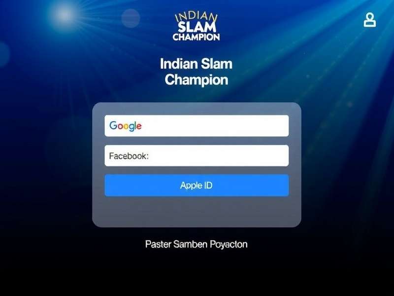 Indian Slam Champion login screen showing options for Google, Facebook, mobile number, and Apple ID