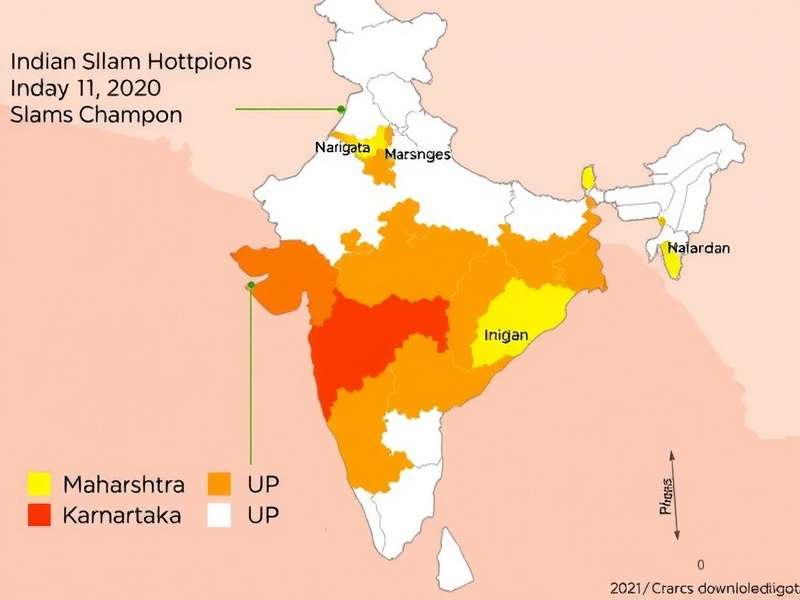 Indian map showing download hotspots for Indian Slam Champion with highest concentrations in Maharashtra, UP, and Karnataka